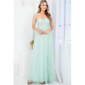 Stunning Lace A Line Spaghetti Straps Floor Length Mint Gown